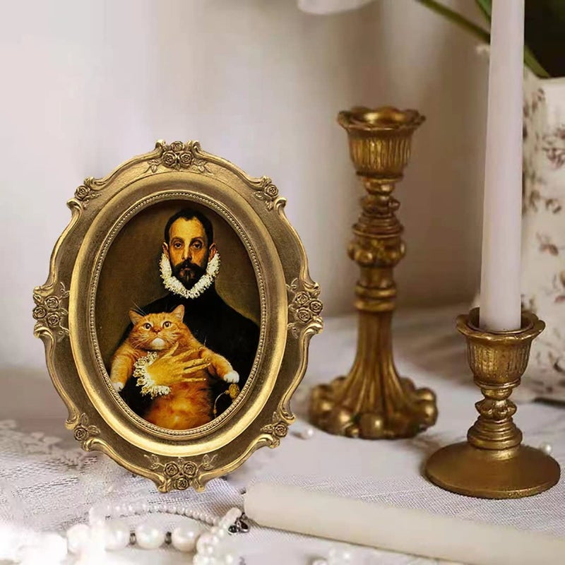 SIKOO Vintage Picture Frame 4X6 Antique Ornate Gold Oval Picture Frame Tabletop and Wall Mount Antique Victorian Wall Decor Gallery - Image 4